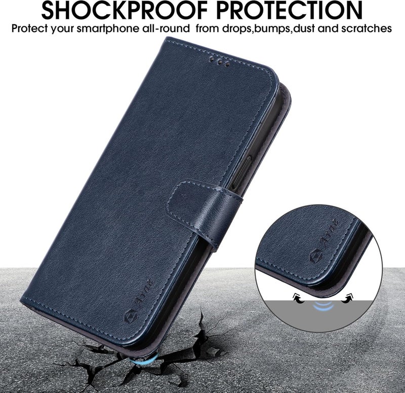 Arae Compatible with iPhone 15 Plus Case with Card Holder and Wrist Strap Wallet Flip Cover for iPhone 15 Plus 6.7 inch,Blue - Image 3